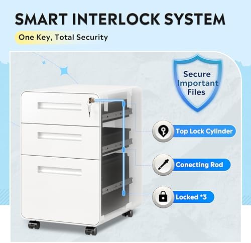 DEVAISE 3 Drawer File Cabinet with Lock, Fully Assembled Filing Cabinet - Image 5