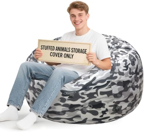 Lukeight Stuffed Animal Storage Bean Bag Chair Cover for Adults, Velvet Plush Toy Organizer Seat, Cover Only, No Filling Included, Long YKK Zipper, Side Pocket, XXX-Large 42"D x 23"H by Lukeight