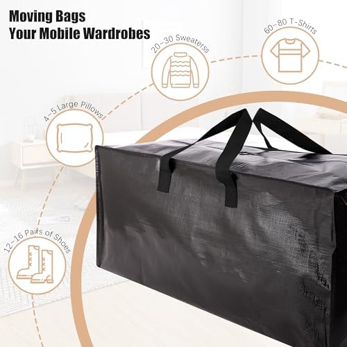 NATURELUX Heavy Duty Moving Bags with Backpack Straps and Strong Handles, Alternative to Moving Boxes and Storage Totes for Dorm Room Essentials, 12 Pack, Black - Image 6