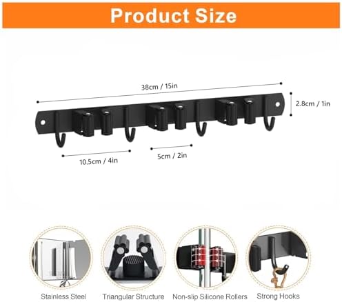 2 Pack Mop and Broom Holder Wall Mount for Kitchen Garden Garage Laundry - Image 4