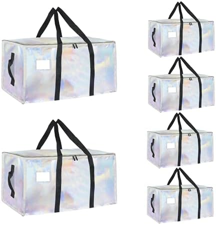 6 Pack-Extra Large Heavy Duty Moving Bags - Waterproof Storage Totes with Handles & Zippers, Foldable for College Dorm, Storage (Shiny Color) by Unknown