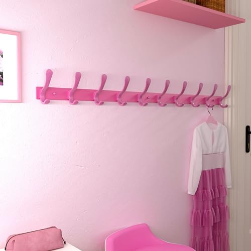 SKOLOO Coat Rack Wall Mounted - 10 Hooks, Heavy Duty, Stainless Steel, Metal Wall Hanger, Sturdy Coat Hooks for Hanging Coats, Jackets, Clothes, Hats - Pink - Image 3