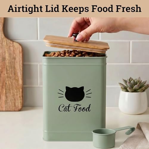 Metal Cat Food Container with Scoop 5-7 lb (25 Cup), w/ Airtight Bamboo Lid - Image 4