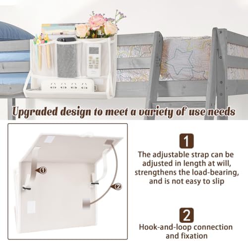 Bedside Caddy Organizer for Dorm Bed Rails with 7 Pockets, White - Image 4