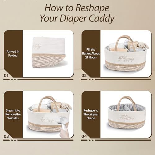 DUHEL Diaper Caddy Organizer with Handle(White Khaki-Happy) - Image 3