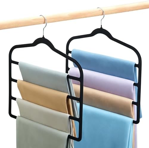Pants Hangers Space Saving, 2 Pack Multi-Layer Velvet Pant Hanger by Unknown