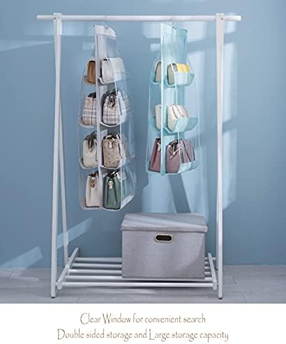 MURRI&MURRDI 1 Pack Hanging Handbag Organizer for Closet, Purse Storage Holder with 8 Easy Access Clear PVC Pockets, Purse Hanger for Wardrobe Space Saving Hanging Bags (Gray) - Image 6