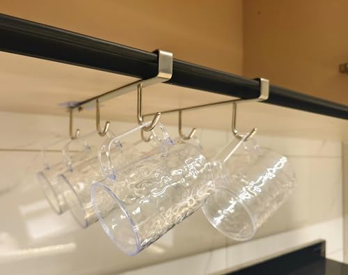 Mug Hooks Under Cabinet , 304 Stainless Steel Cup Hooks for Hanging Under Shelf, Mug Organizer Rack with 6 Hooks for Displaying Mugs, Coffee Cups and Kitchen Utensils,Fit for 0.8" or Less thickness by Unknown