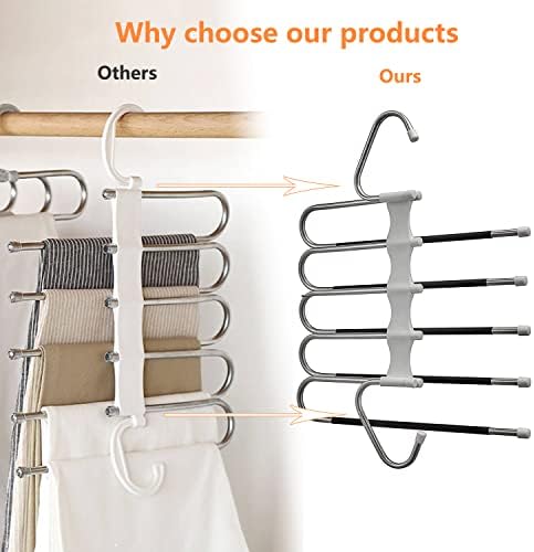 Upgrade Azeroth Pants Hangers 4 Pack Space Saving S-Type Stainless Steel Clothes Pants Hangers,Anti-Slip Design,Clothes Closet Storage Organizer for Pants Jeans Trousers Skirts Scarf - Image 5