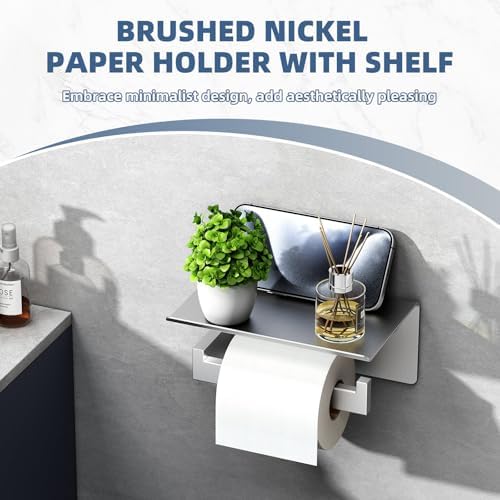APLusee Toilet Roll Holder with Shelf, Brushed Nickel, 304 Stainless Steel - Image 6