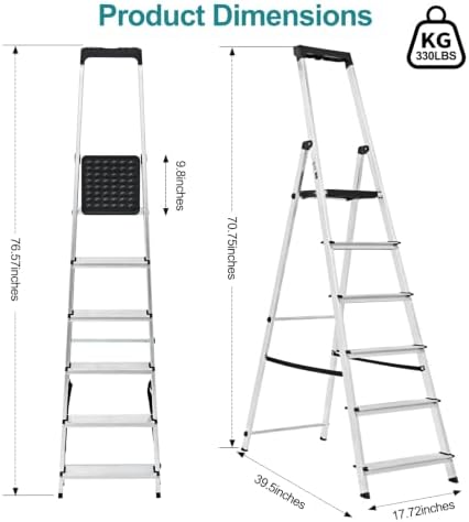 OLIXIS 6 Step Ladder, 330lbs Folding Aluminum Step Stool with Pedal - Image 5