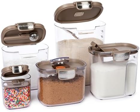 ProKeeper+ Airtight Food Storage Container Set – Clear Plastic Flour and Sugar Canister Set with Magnetic Accessories for Kitchen Organization (Taupe, 9-Piece) - Image 3
