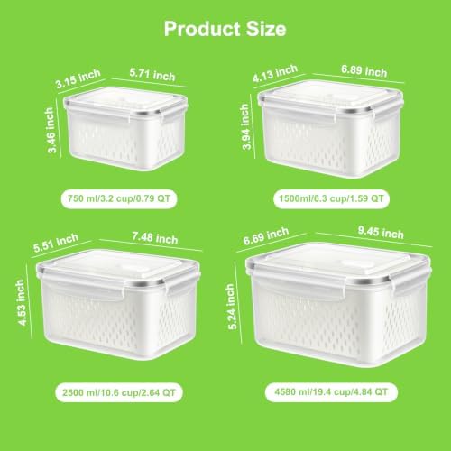 4Pack Fruit Storage Container for Fridge with Removable Colander and Vent - Image 3