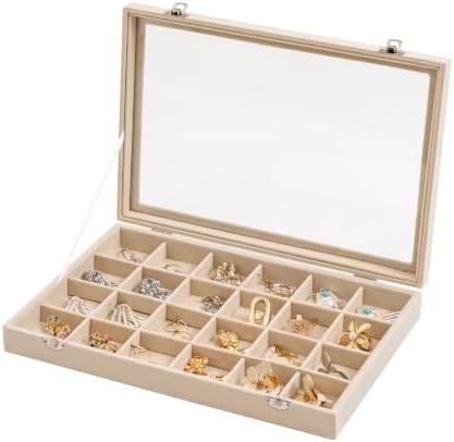 Frebeauty 24 Grid Earring Organizer,Velvet Jewelry Tray with Clear Lid by Frebeauty