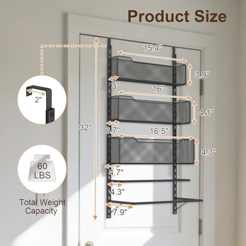 VyGrow Over The Door Towel Rack with 3 Tier Mesh Baskets for Bathroom - Image 3