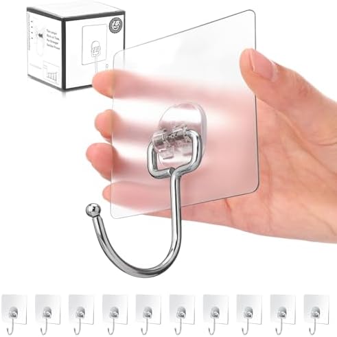 Antimbee 10-Pack All-Purpose Large Adhesive Hooks for Hanging, Banana Hook, Heavy Duty Adhesive Hooks 37 lb(Max), Sticky Wall Hook fit Home, Bathroom, Kitchen, Office and Outdoor by Antimbee