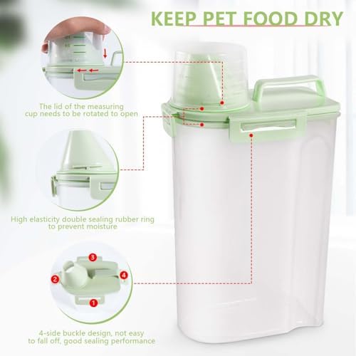 SenseYo 2.5lb Pet Food Storage Container with Measuring Cup, 3L Cat Food Storage Container Dog Food Storage BPA Free for Small Dog, Cat, Bird (Green) - Image 3