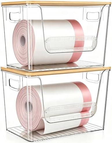 2-Pack Trash Bag Holder Dispenser with Bamboo Lid by COWHERDING