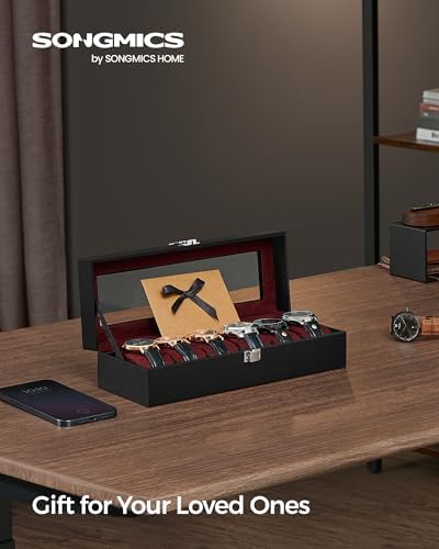 SONGMICS Watch Box, 6-Slot Watch Case with Large Glass Lid - Image 2