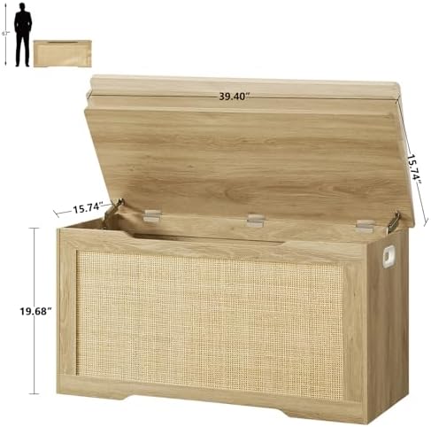 usikey 39.4” Storage Chest, Toy Box with 2 Safety Hinges, Toy Chest for Bedroom, Storage Bench with Storage, Shoe Bench, Supports 220 lb, for Living Room, Entryway, Natural - Image 3