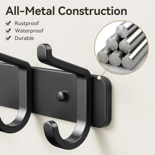 Heavy Duty Coat Rack Wall Mounted, Metal Wall Hook Rack with 4 Double Hooks for Coats, Hats, Jackets, Robes, Towels, Keys, Backpacks and Purses, Entryway, Closet, Mudroom, Bathroom (Black, 2 Pack) - Image 4