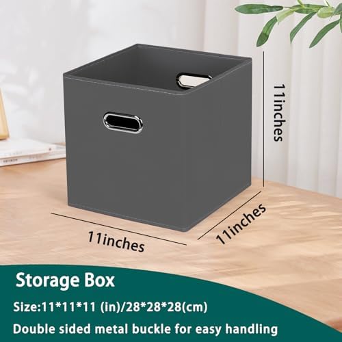 Black Foldable Storage Cubes Bins, Fabric Storage Box Cubes Organizer Baskets with Dual Handles for Home Organizer,Set of 6,(Gray) - Image 2