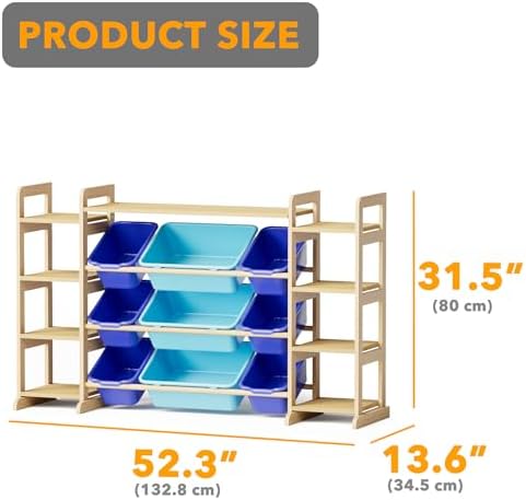SpaceAid Large Toy Storage Organizer 9 Shelves 9 Bins, Toy Organizers Storage Bookshelf, Kids Bin Shelf Toys Box Bookcase for Bedroom Playroom Organization Room Decor, Blue and Navy Blue - Image 4