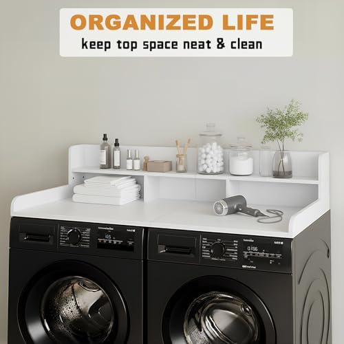 Washer Dryer Countertop with Shelf, 2-Tier Laundry Countertop Over Washer and Dryer, 54" x 27.55" Wooden Table for Folding Clothes for Laundry Room Organization and Storage (Milky) - Image 3