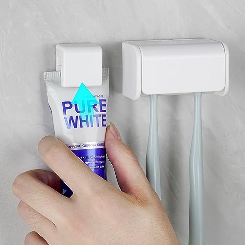 Toothbrush Holder Wall Mounted with Cover for Bathroom, 2 Slots Toothbrush Storage Organizer for Shower, Self Adhesive Toothbrush Hanger with Toothpaste Clip - Image 3