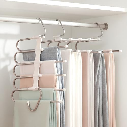 Pants Hangers Space Saving 5 Tier - 2 Pack Closet Organizers and Storage Closet Organizer,Anti-Slip Design,Closet Organizers and Storage for Pants Jeans Skirts Scarf Legging by Unknown