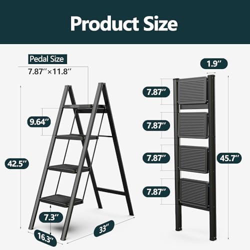 WOA WOA 4 Step Foldable Step Stool, 330lbs Load, Black - Image 6