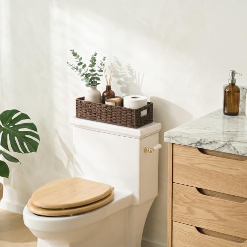 StorageWorks Toilet Tank Tray, Brown Round Paper Rope Bathroom Baskets for Organizing, Toilet Tank Basket, Toilets Organizer with Built-in Handles, 14 ¼"L x 6 ¾"W x 3 ¾"H, 1 Pack - Image 6