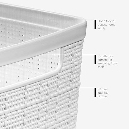 Curver Set of 8 Small 4.5L Jute Decorative Plastic Organization and Storage Baskets - Perfect Bins for Home Office, Closet Shelves, Kitchen Pantry and All Bedroom Essentials, White - Image 4