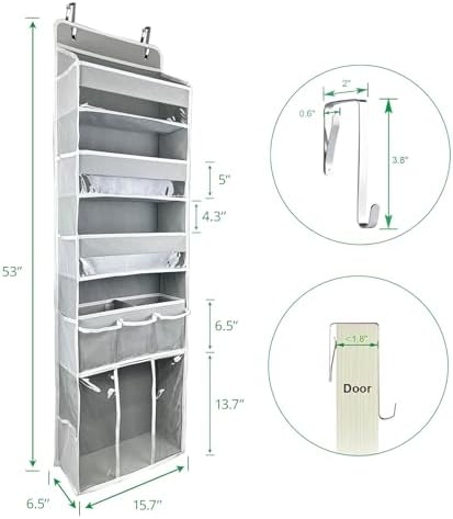Door Hanging Storage Organizer,with 3 Bins 1 Movable Baby Diaper Caddy,1 Large capacity diaper stacking storage Organizer,10 Side Pockets ,Bedroom Door Storage for Nursery Baby Essentials.Grey 1 Pack. - Image 5