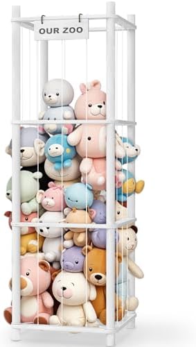 Woodure Stuffed Animal Storage & Organizer, Wooden Cute Zoo Toy Holder for Toddler Rooms, Playrooms & Bedrooms（White） by CraftingNatureandComforts