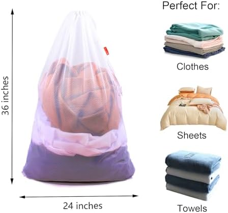 2 Pack Mesh Laundry Bags 24 x 36 Inches Drawstring Bag White - Image 2