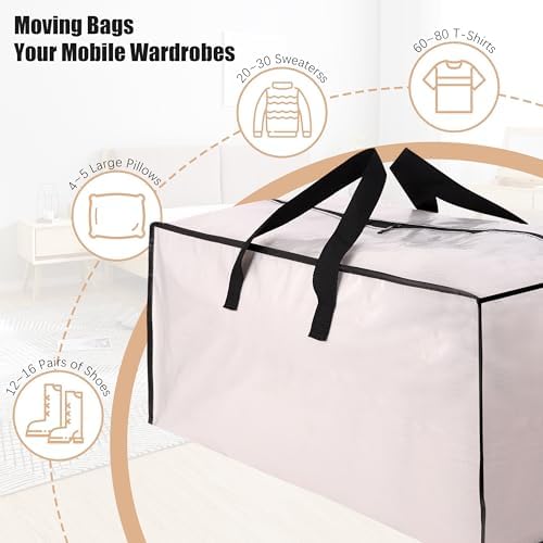 NATURELUX Heavy Duty Moving Bags with Backpack Straps and Strong Handles, Alternative to Moving Boxes and Storage Totes for Dorm Room Essentials, 12 Pack, Clear - Image 6