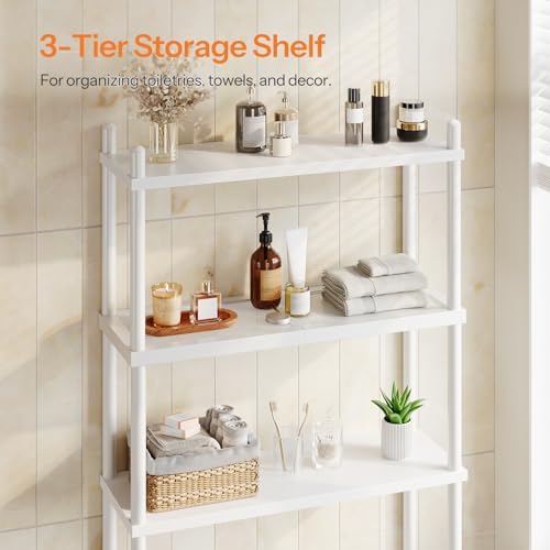 HOOBRO Over the Toilet Storage, 3-Tier Over Toilet Bathroom Organizer, Freestanding Above Toilet Shelf with Adjustable Feet, Space Saving, Easy Assembly, White WW63TS01 - Image 5