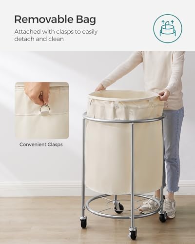 SONGMICS Laundry Basket with Wheels,190L, Steel Frame, Removable Bag - Image 6