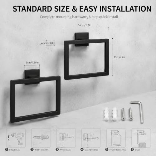 2PACK Matte Black Towel Ring Towel Holder,Durable SUS 304 Stainless Steel - Image 6