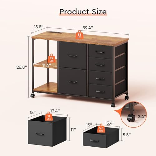 Maihail 6 Drawer File Cabinet with Charging Station and Open Storage Shelf - Image 3