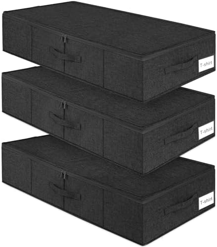 punemi 50L Under Bed Storage Containers with Zipper Lid, 3Pack, Black by Punemi