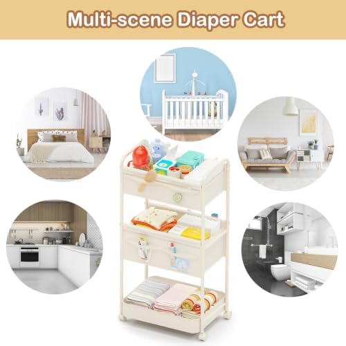 Baby Diaper Caddy, Premium Metal& Felt Movable Cart with Dividers for Newborn Nursery Essentials, Large Capacity Rolling Diaper Storage Caddy Organizer for Changing Table &Crib, Easy Assembly - Image 5