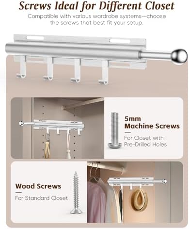 Supforce 12" Valet Rod for Closet Pull Out with 4 Hooks, Matte Black - Image 4