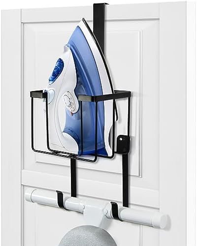 ORLESS Over The Door/Wall Mount Ironing Board Hanger, Laundry Room Iron and Ironing Caddy Board Storage Holder, Black by OrganizedStorageSimpleLife