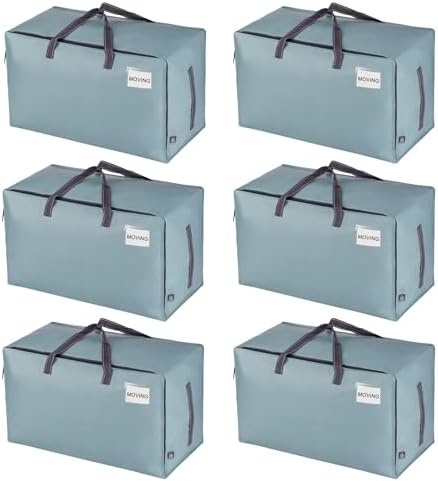 VENO 6 Pack Extra Large Heavy Duty Moving Bags with Wide Opening & Reinforced Handles, Reusable Storage Tote Bags with Strong Zippers for Clothes, College Dorm Essentials & Moving Supplies by Veno