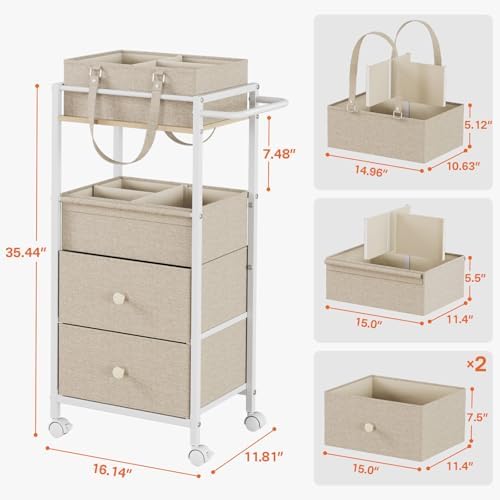 3In1 Modanais Baby Diaper Caddy Organizer Cart with Drawers, Off White - Image 2