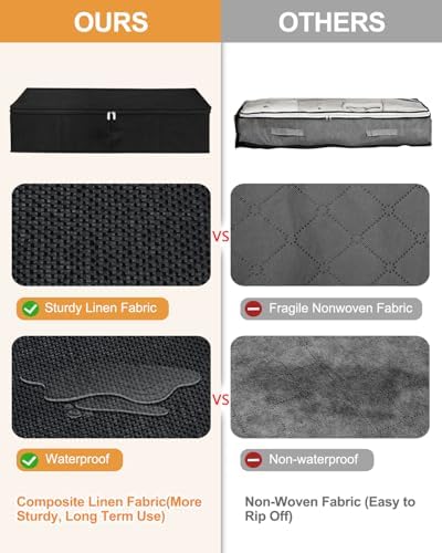 punemi 50L Under Bed Storage Containers with Zipper Lid, 3Pack, Black - Image 4