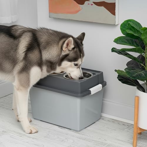 IRIS USA Elevated Dog Bowls 15" H, up to 47 lb Storage, Gray/Dark Gray, Large - 15" H w/ 2 Bowls (Pack of 3) - Image 4