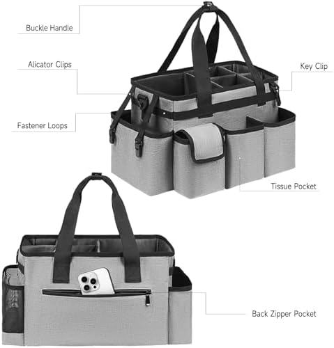 Cleaning Caddy,Cleaning Bag for Housekeepers,Cleaning Supplies Organizer with Handle,Gray - Image 3
